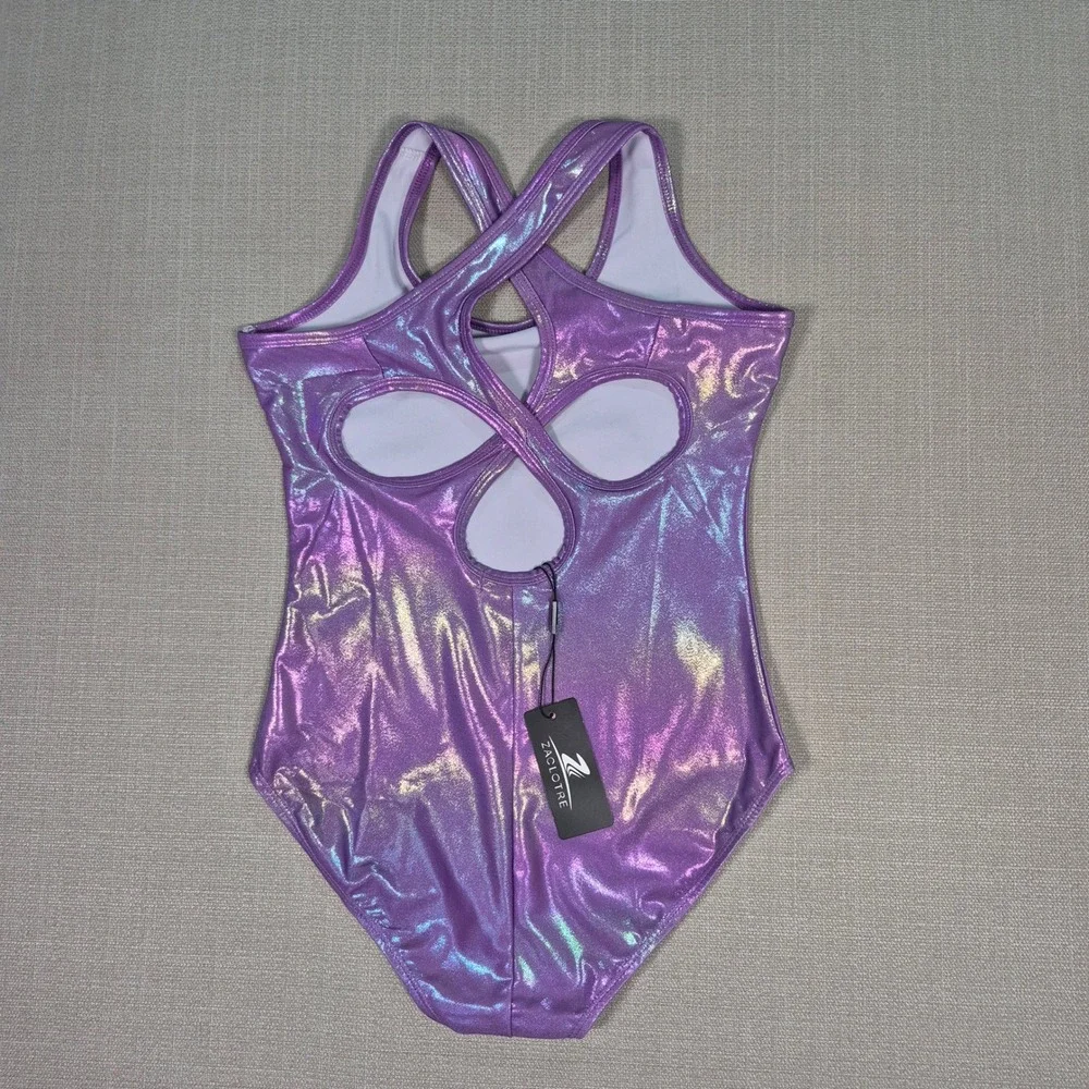 Zaclotre Girls Purple Metallic Leotard Ballet Dance Gymnastics Bodysuit 10-11 Y